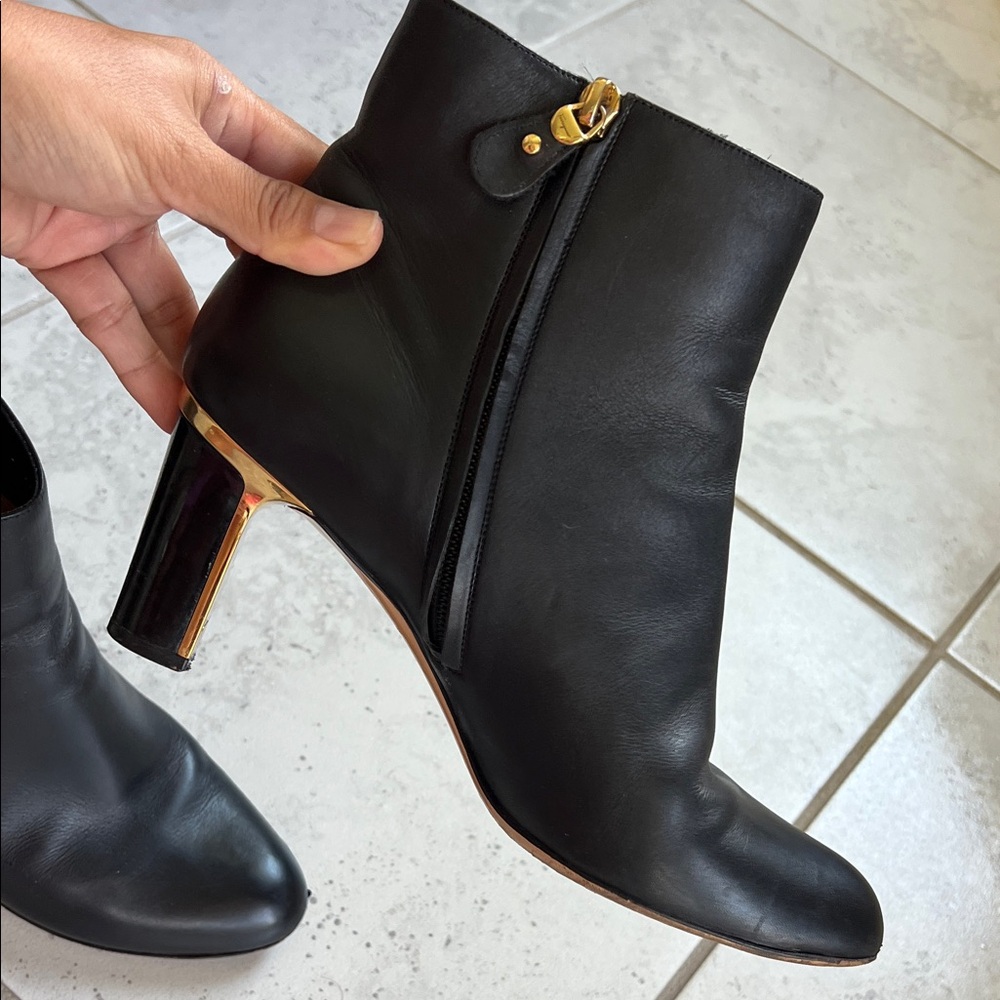 Salvatore Ferragamo Black Heeled Boots with Gold Heel - Picture 4 of 14